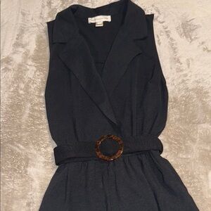 Sleeveless Black Belted Jumpsuit with Tortoiseshell Buckle